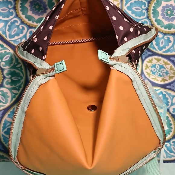 Fossil Black and White Polka Dot Bag With Teal Trim - Picture 6 of 9